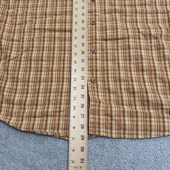 Royal Robbins Seersucker Organic Cotton Button Down Shirt Men Large Yellow Plaid - Picture 12 of 14